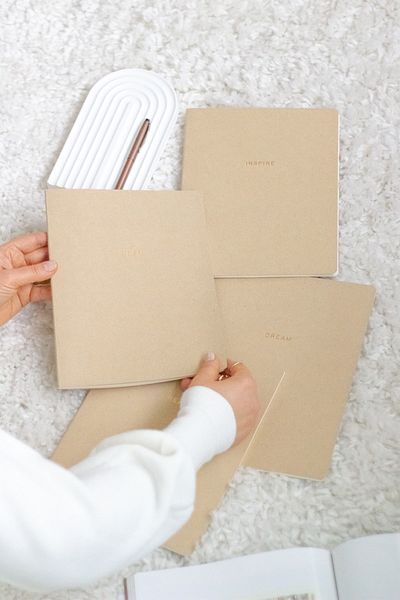 Matt Notebook Set de caiete 18x24'cm 4 bucăți în carouri croitorie cusut Kraft reciclat