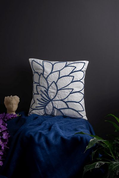 Minelya Home Collection Diamond Velvet Cushion Cover with Embossed Floral Embroidery