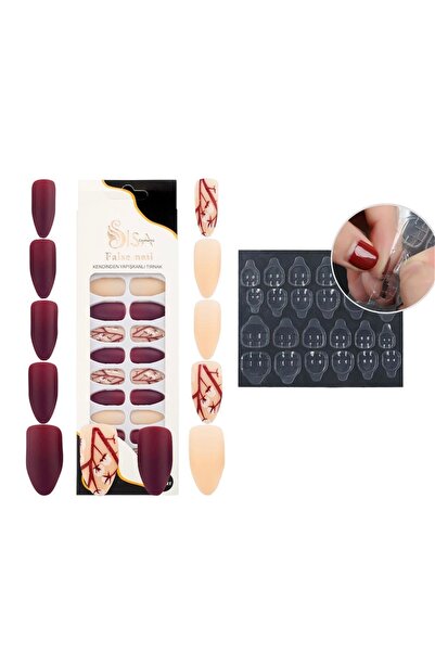 SİSA Cosmetics Badem Batik Desenli Tak ve Çık 24'lü Takma Tırnak ve 24 Adet T...