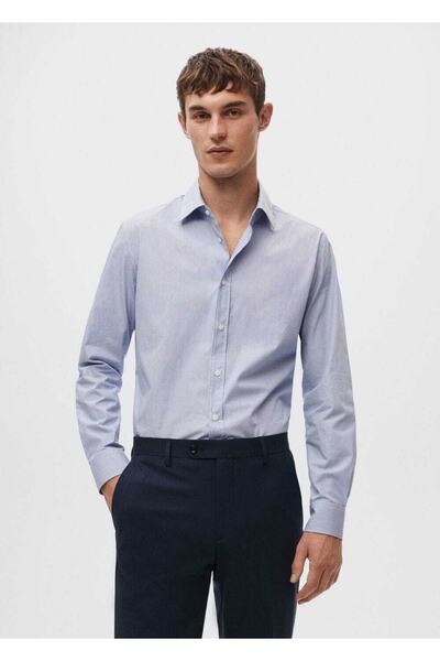 MANGO Man Ριγέ Βαμβακερό Slim Fit πουκάμισο