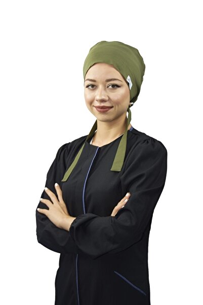 Nur Medikal Giyim Kadın Tesettür Düz Haki Yeşil Doktor Hemşire Aşçı Tesettür Cerrahi Bone