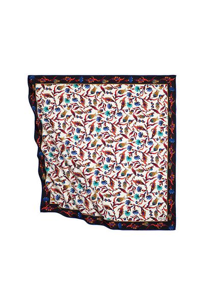 Bursa İpek Black Saks Turkish Motif Carnation Tulip Pattern Silky Scarf