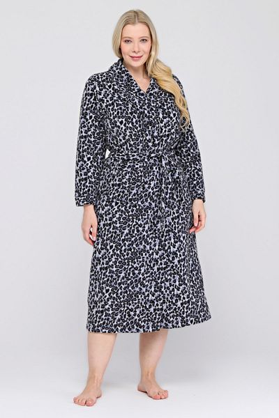 Kardelen Butik Ümraniye Gray Leopard Winter Fleece Dressing Gown