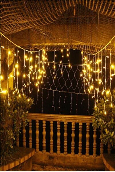 SARFEX STORE Dekoratif Saçak Led 4 Metre 16 Saçaklı Işık Ip Perde Sarkıt Yılb...