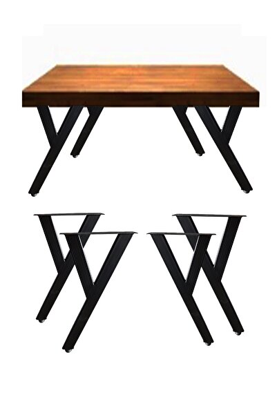 CVTdesign Metal Sehpa Ayağı Masif Ahşap Kütük Orta Sehpa Ayakları 4 Lü Y Model