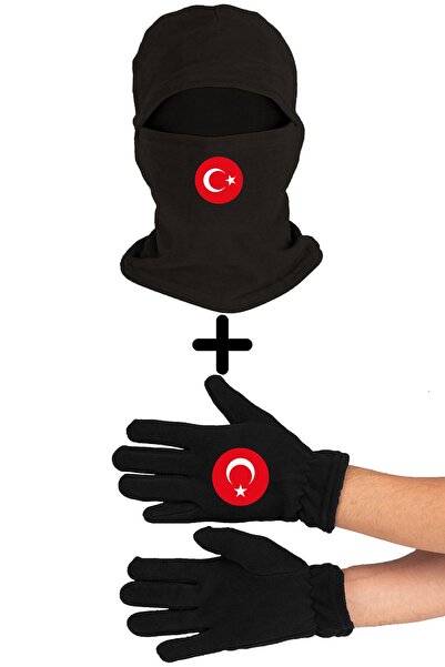 Zeron Tasarım Set de măști de zăpadă și mănuși lungi din lână - Steagul Turci...