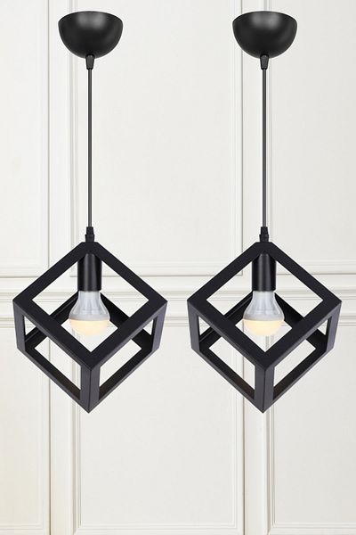 EvLight 2-Piece Cube Single Black Pendant Chandelier