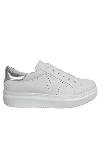 ESER Women's Sports Sneaker Summer Lace-Up White Silver Casual Shoes