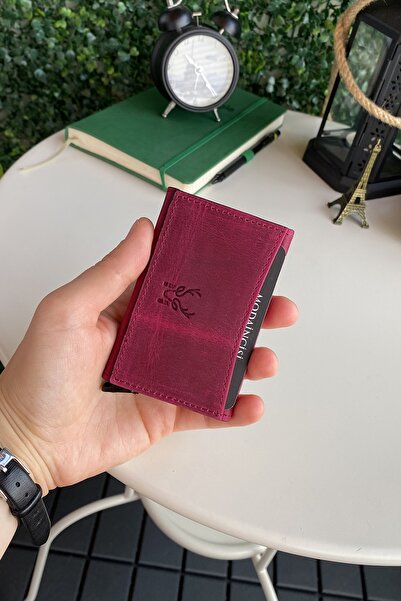 Modica Ministar - Crazy Fuchsia Smart Card Holder with Genuine Leather Automatic Rfid Protected Mechanism