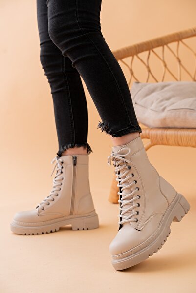 GNY AYAKKABI Γυναικείες μπότες με χοντρή σόλα με κορδόνια