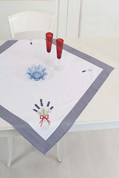 ÖDEL HOME مفرش طاولة مطرز باللون الأزرق الداكن مقاس 90x90 سم