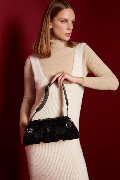 Pierre Cardin by Can Oker Czarna pluszowa damska torba na ramię 05PCC22K2010