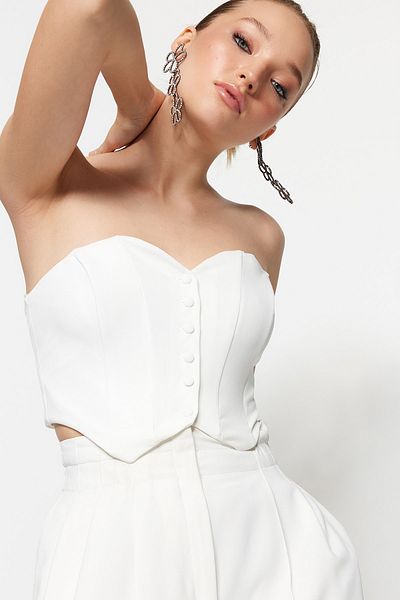 Trendyol Collection Crop Top - Ecru - Plain