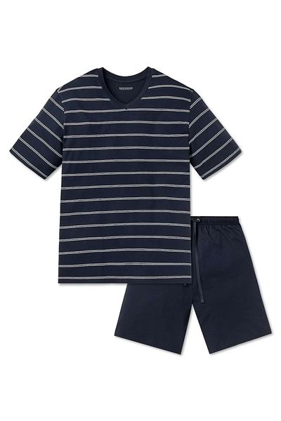Schiesser Herren Schlafanzug Set - 2-tlg., Shorty, kurz, V-Ausschnitt, gestreift