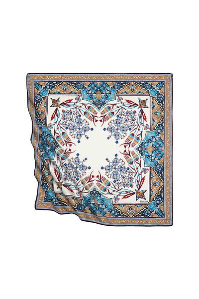 Bursa İpek Mustard Burgundy Turkish Motif Candlestick Tulip Pattern Silky Scarf