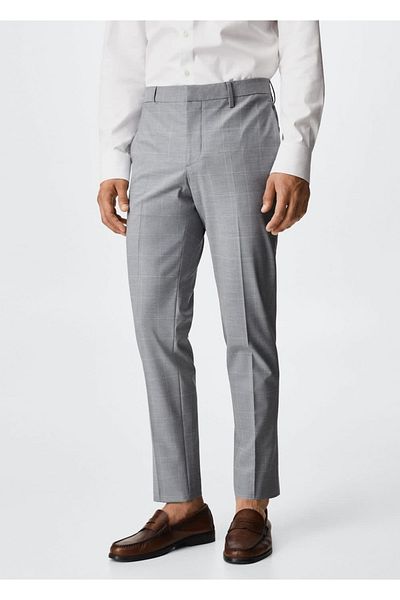 MANGO Man Super Slim Fit Checkered Tailored Trousers