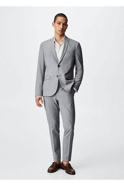 MANGO Man Super Slim Fit Checkered Tailored Trousers