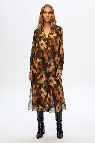 Love My Body V-Neck Patterned Chiffon Dress