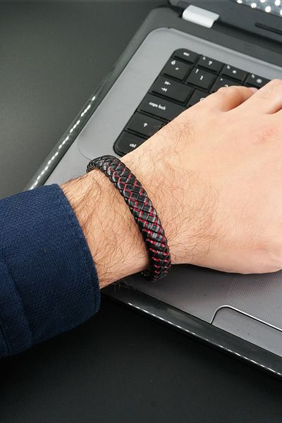 By Zeyna Aksesuar Men's Genuine Leather Bracelet with Magnetic Clip