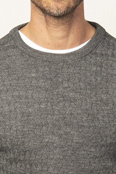 Tudors Erkek Slim Fit Bisiklet Yaka Kendinden Desenli Kazak Kz210003-dgr