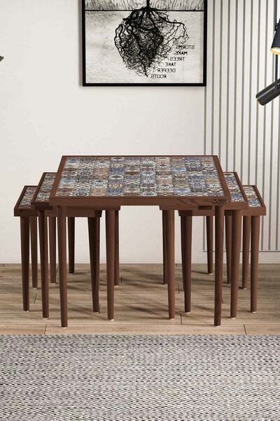 Resmo Esperanza 5'li Multi Zigon Sehpa Doğal Masif Seramik Zigon Yan Sehpa Sa...