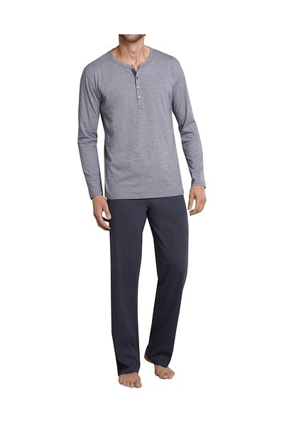 Schiesser Herren Schlafanzug 2-tlg. Set - Lang, Henley, Knopfleiste, Fineliner