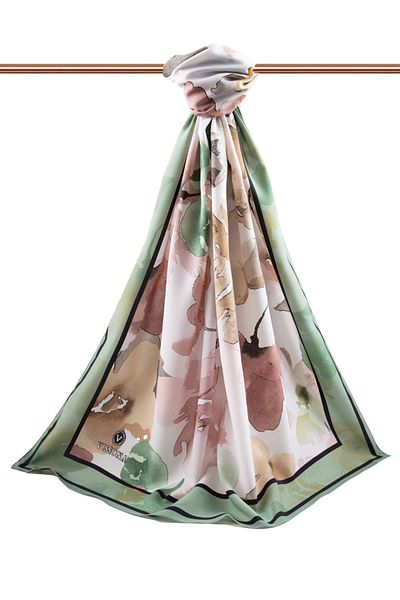Vissona Γυναικείο σάλι πολυτελείας Medina Silk Beige - Moldew Green