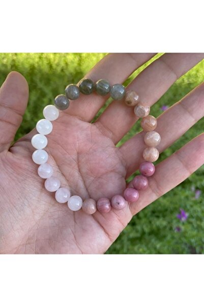 Safnaturel Özgüven Ay Taşı, Rodonit, Pembe Kuvars, Çilek Kuvars, Labradorit T...