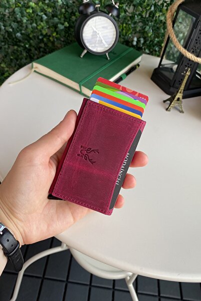 Modica Ministar - Crazy Fuchsia Smart Card Holder with Genuine Leather Automatic Rfid Protected Mechanism