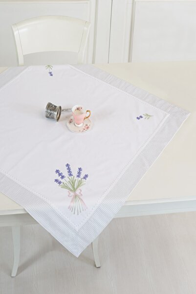 ÖDEL HOME مفرش طاولة مطرز باللافندر باللون الرمادي مقاس 90x90 سم