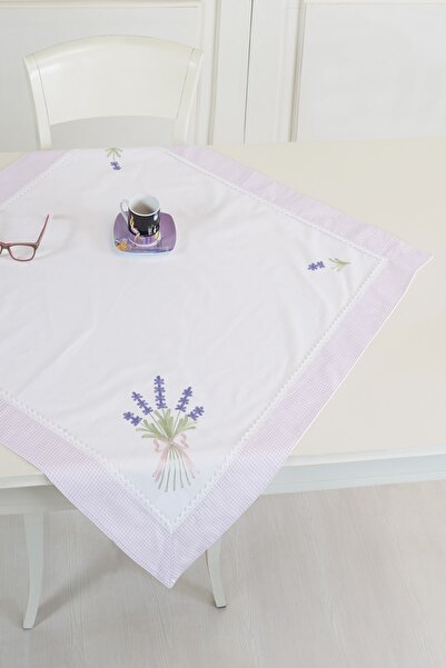 ÖDEL HOME مفرش طاولة لافندر مطرز باللون الليلكي مقاس 90x90 سم