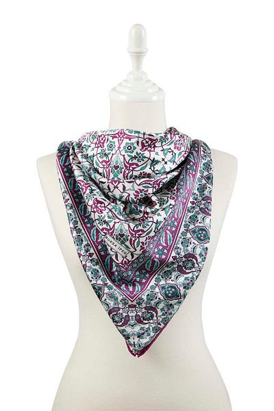 Bursa İpek Purple Mint Turkish Motif Tile Pattern Silky Scarf
