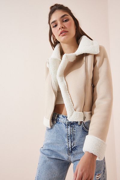 Happiness İstanbul Winterjacke - Beige - Bikerjacken