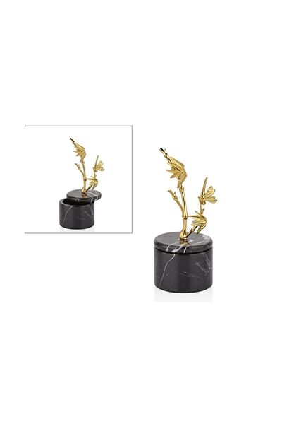 SETABIANCA Evza Black-Gold Marble Pedestal Bamboo Branched Decoration Box