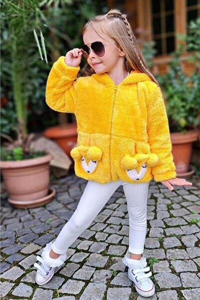 Riccotarz Girl's Hooded Yellow Plush Jacket with Lamb Ears and Double Front P...