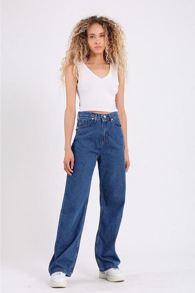 Gofeel Unisex Navy Blue Wide Leg Jeans Palazzo Jeans