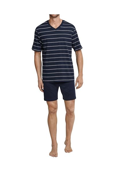 Schiesser Herren Schlafanzug Set - 2-tlg., Shorty, kurz, V-Ausschnitt, gestreift