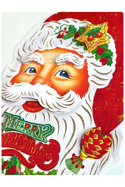 QUEEN AKSESUAR Imported 3D Giant Santa Claus Poster New Year Christmas Door Wall Glass Ornament Glittered Picture