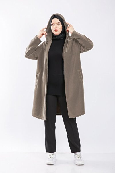 Aşkı Endam Μεγάλο μέγεθος με κουκούλα και φερμουάρ Fleece Cap - Mink