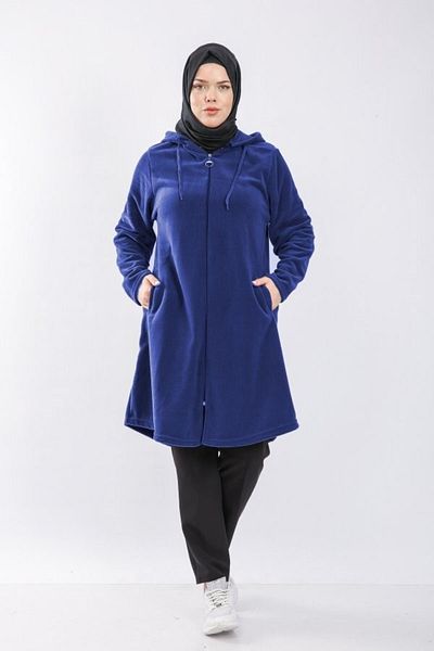 Modakenti Φούτερ με κουκούλα με φερμουάρ Plus Size - Indigo