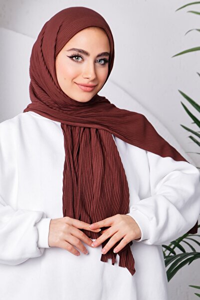 İmajButik Brown Fashion Blue Pleated Practical Ready Shawl
