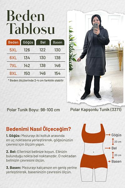 Aşkı Endam Plus Size Jade Thick Fleece Hooded Tunic - Camel Hair
