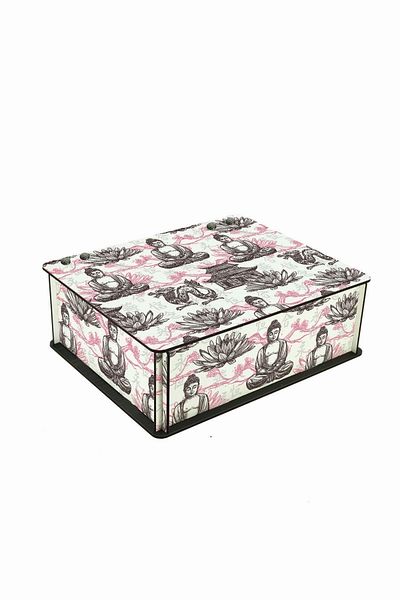 WuW Asian Dragon Temple Patterned 6 Compartment Wooden Tea Coffee Storage Box