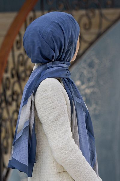 Vissona Γυναικεία Luxury Medina Silk Shawl Cream - Indigo