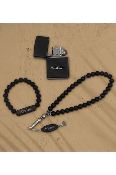 Bk Gift Gift Kişiye Özel Isimli Siyah Benzinli Çakmak Tespih Ve Bileklik Hedi...