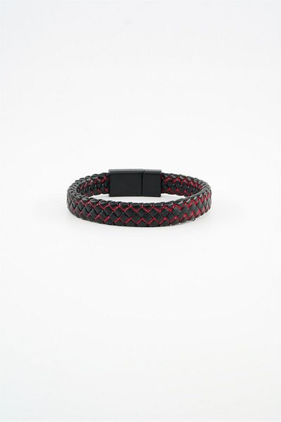 By Zeyna Aksesuar Men's Genuine Leather Bracelet with Magnetic Clip