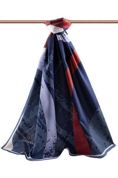 Vissona Γυναικείο Luxury Medina Silk Shawl Indigo - Claret Red