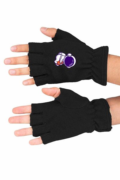 Zeron Tasarım Astronaut Printed Sports Winter Cut Out Fleece Gloves - Bll1839