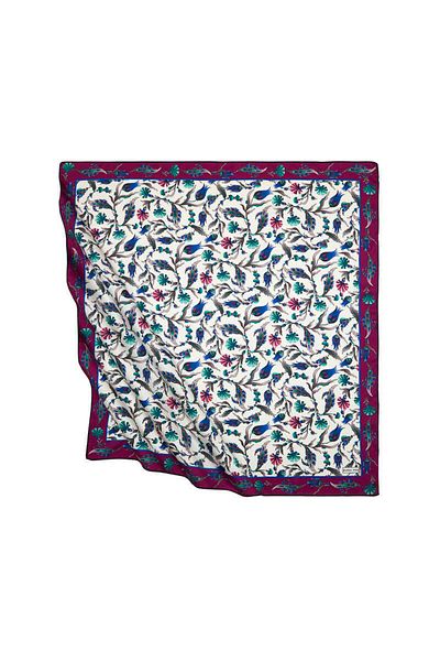 Bursa İpek Purple Mint Turkish Motif Carnation Tulip Pattern Silky Scarf