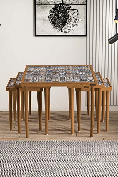 Resmo Esperanza 5'li Multi Zigon Sehpa Doğal Masif Seramik Zigon Yan Sehpa Salon Mobilya